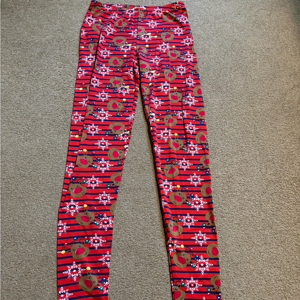Festive Red Reindeer Kids Leggings